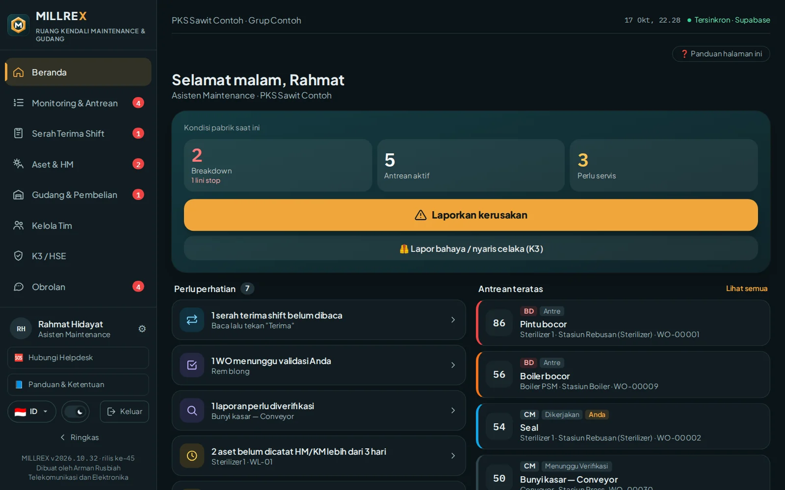 Beranda MILLREX di komputer: kondisi pabrik, hal yang perlu perhatian, dan antrean teratas